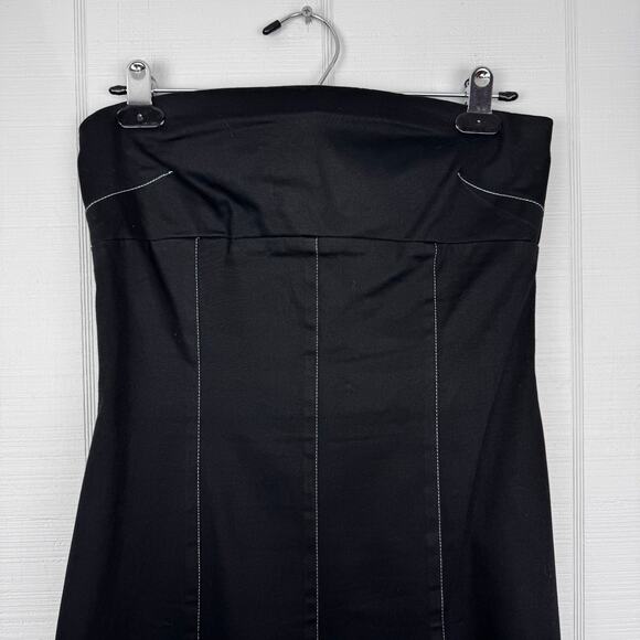 Ruth Anthropologie Black Strapless A-line Dress White Stitching Ruffle Hem 4 Y2K - Picture 2 of 9